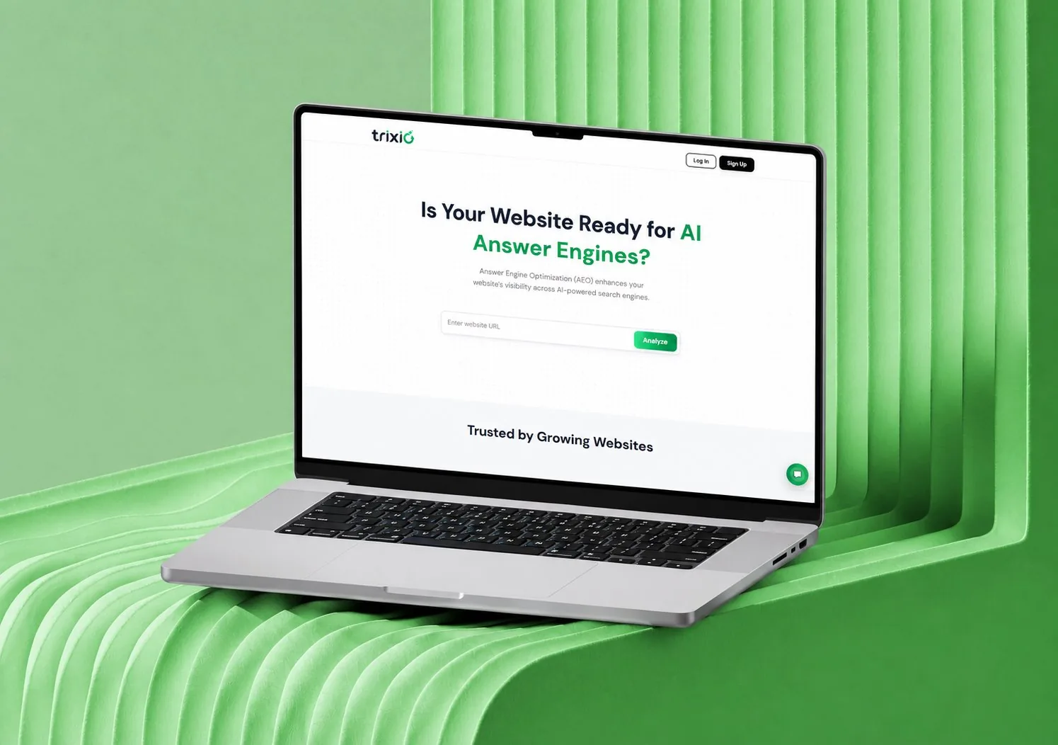 Trixio’s AI answer-readiness check open on a laptop