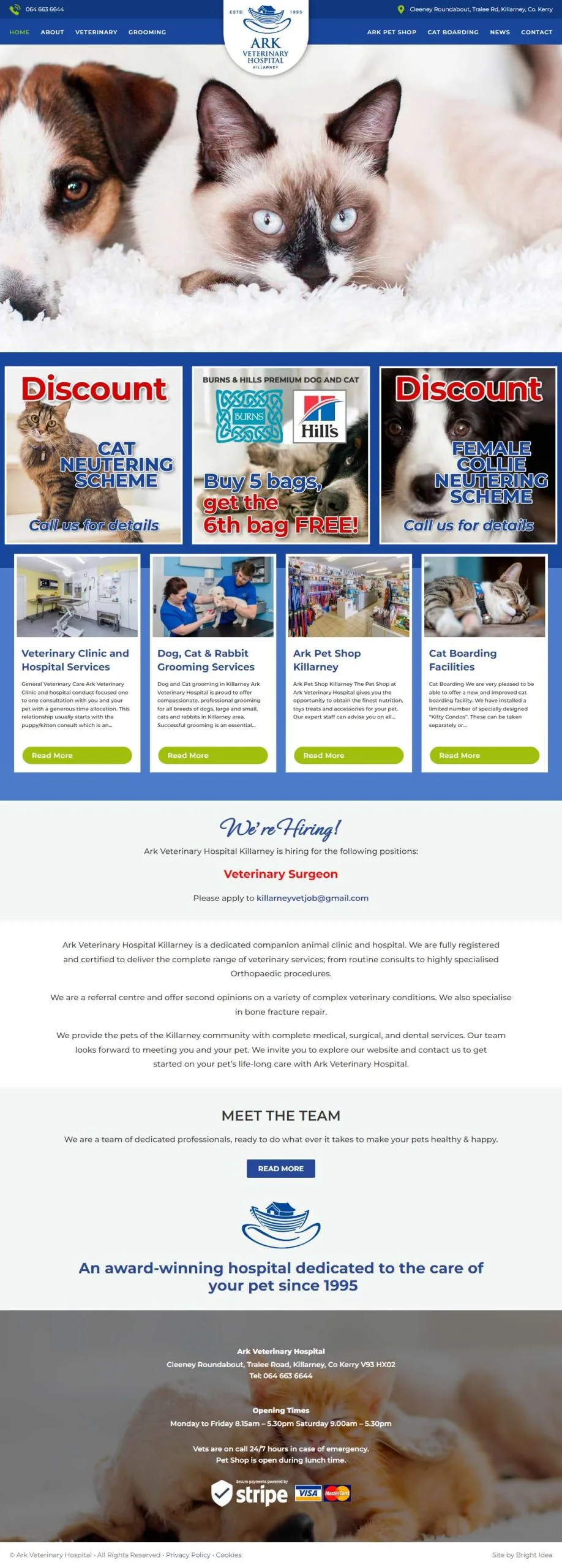 The ARK Veterinary Hospital website on a desktop screen