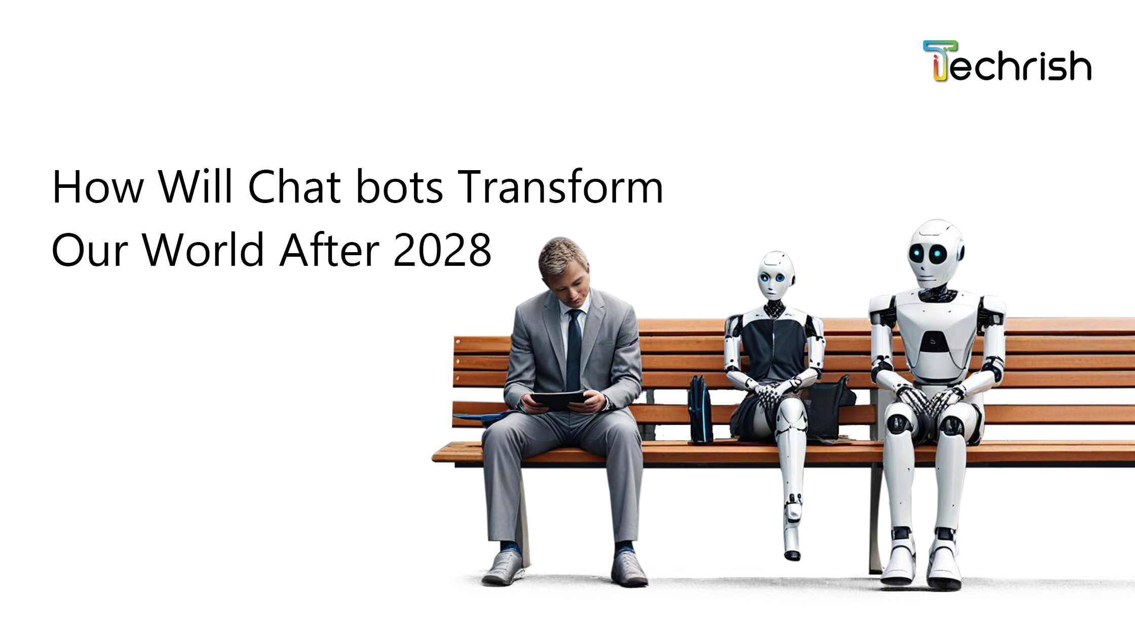 The Transformational Growth of AI Chatbots: a laptop showing rising performance charts beside a target and a megaphone