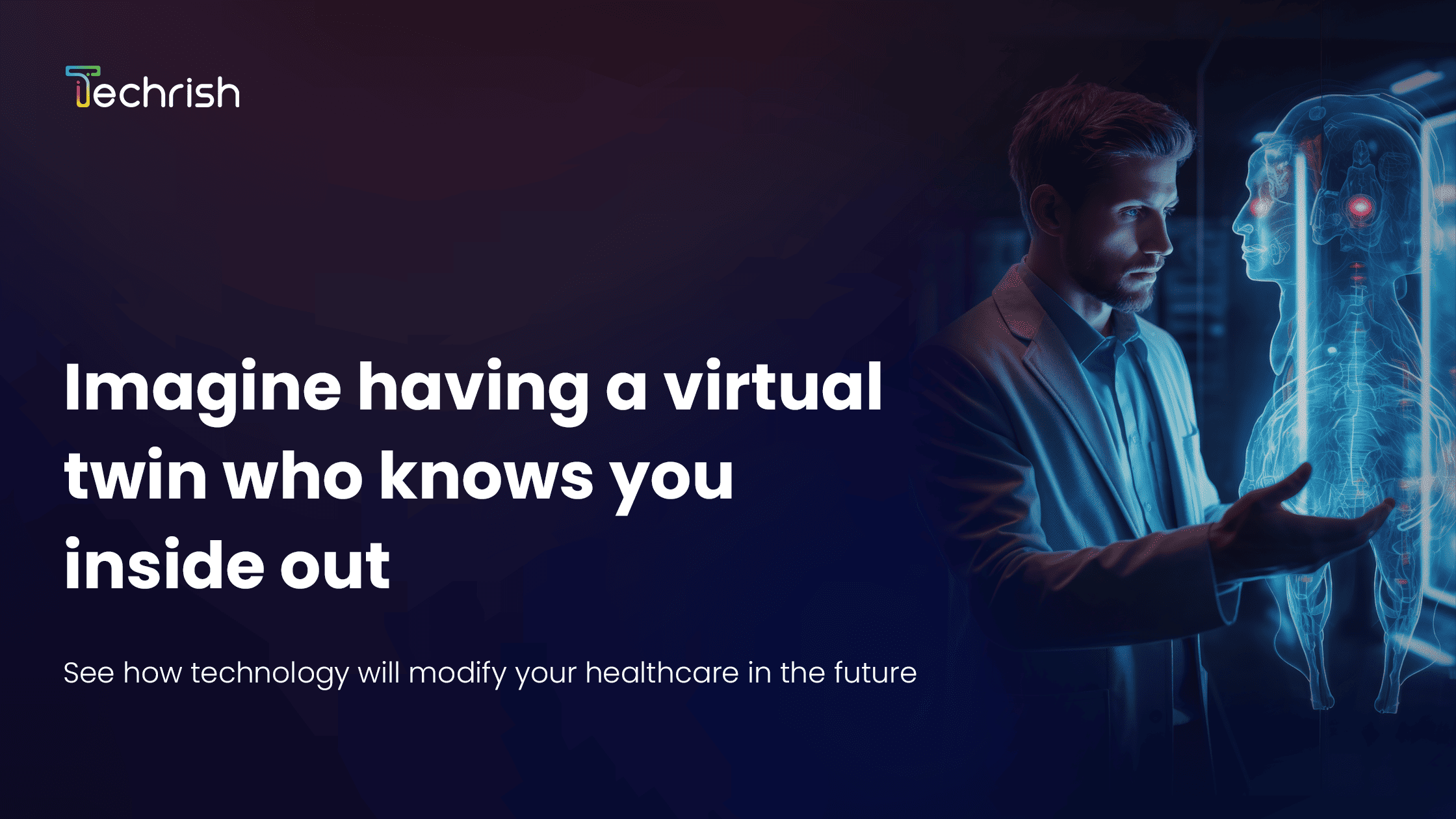 Imagine having a digital twin who knows you inside out.: a laptop showing rising performance charts beside a target and a megaphone