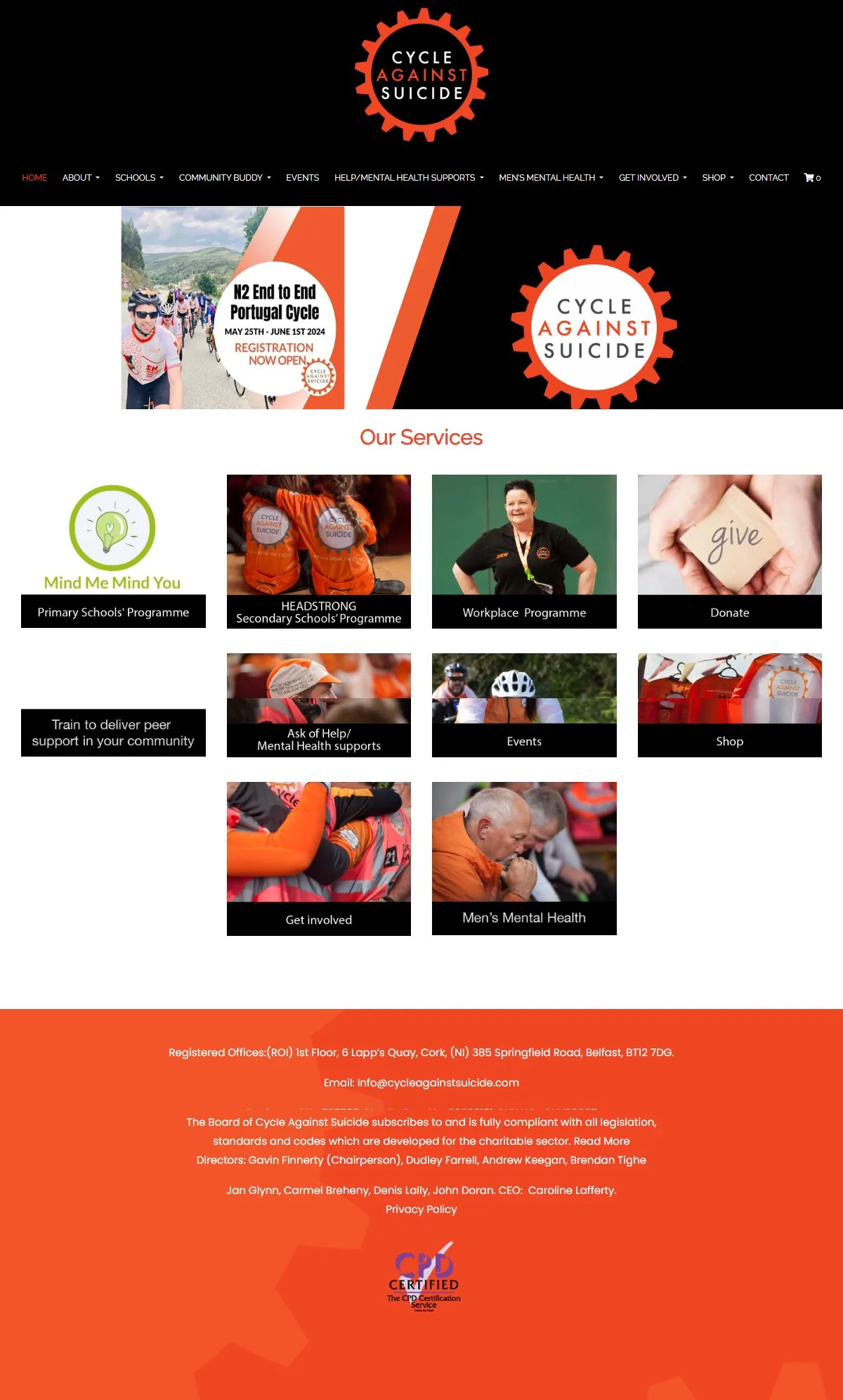 The Cycle Against Suicide website on a desktop screen