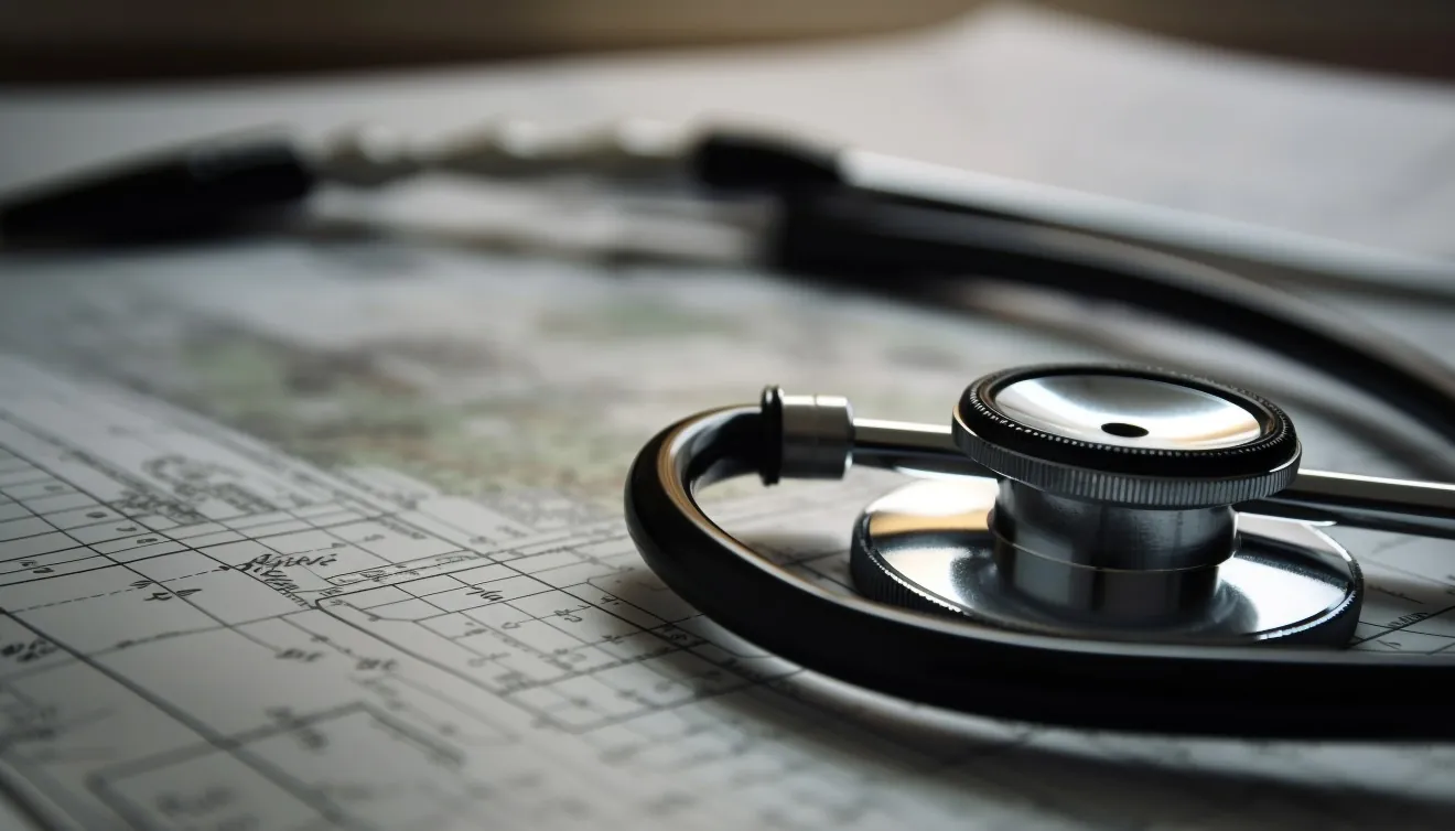 A stethoscope resting on medical charts