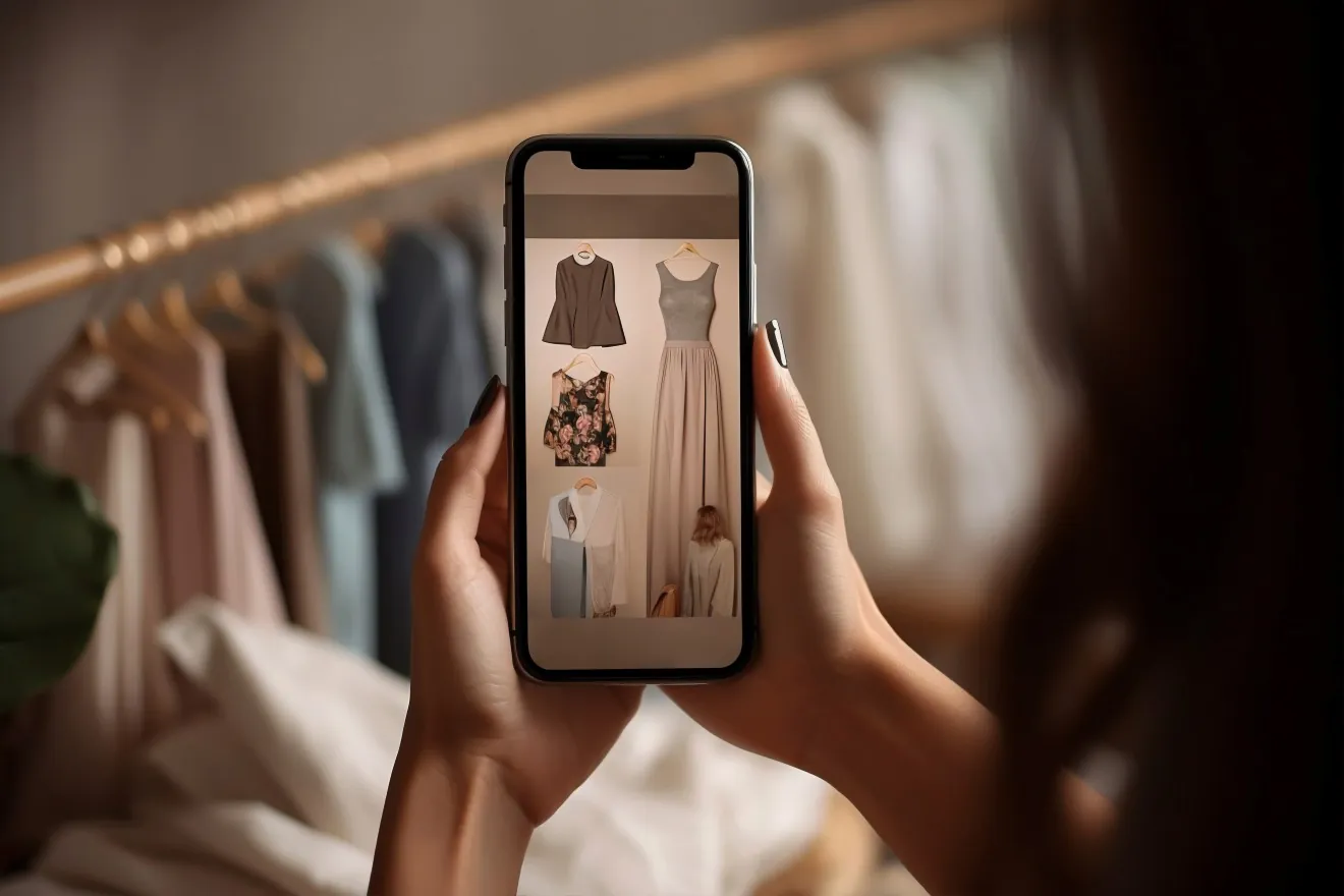 A shopper browsing clothes in a mobile shopping app