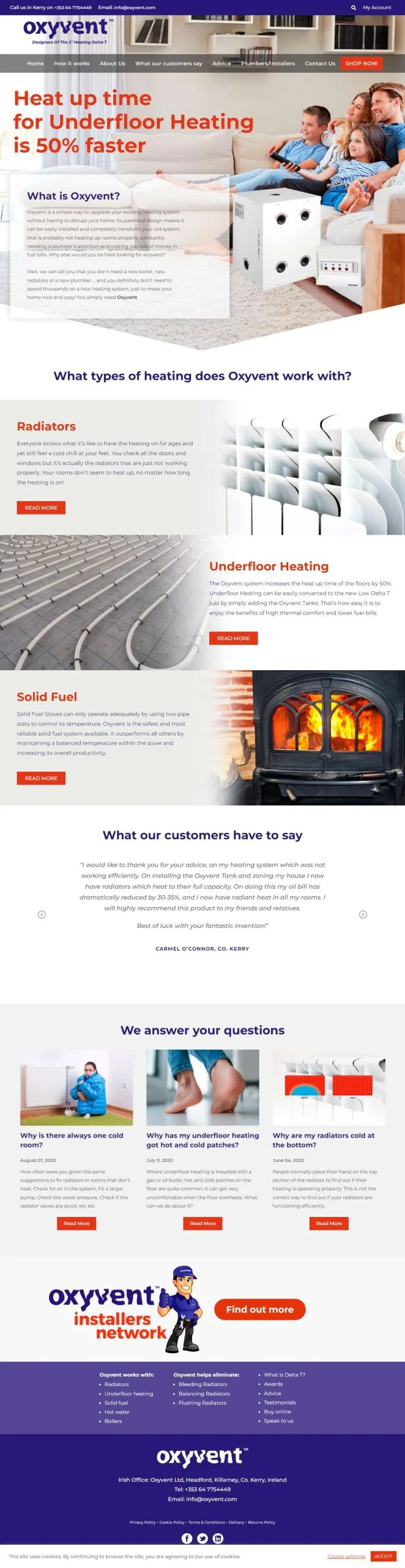 The Oxyvent website on a desktop screen